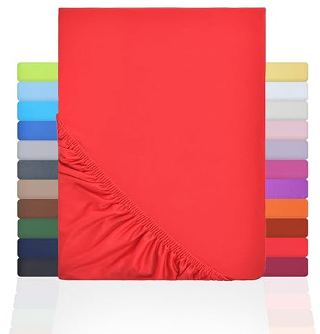 NatureMark Jersey Spannbettlaken, Spannbetttuch 100% Baumwolle in vielen Größen und Farben MARKENQUALITÄT ÖKOTEX Standard 100 | 140 x 200 cm - 160 x 200 cm - rot