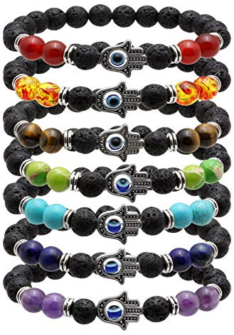MILAKOO Böser Blick Vulkanstein Chakra Armband Ätherisches Öl Diffusor Armband Lavastein Evil Eye Glücklicher Armband für Schutz