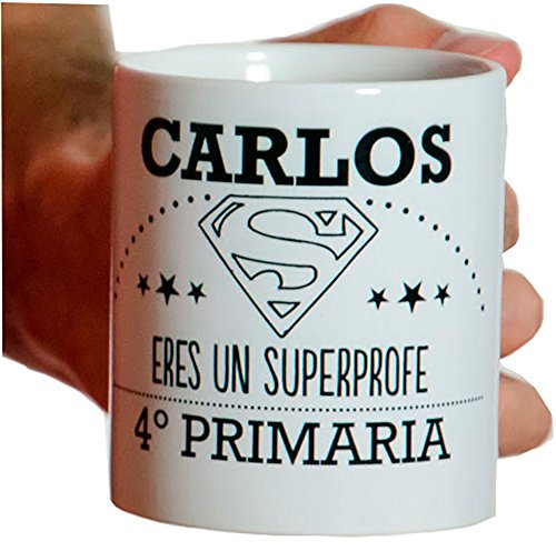 Calledelregalo Regalo para profesores personalizable: taza 'Superprofe' personalizada con su nombre y el tuyo/vuestro