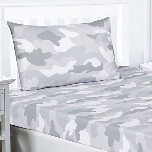 Price Right Home Grey Army Camouflage Single Fitted Sheet Set Grey (RAP122) | 1 Fitted Sheet & 1 Pillowcase, 48% Cotton 52% Polyester, Machine Washable, Tumble Dry, Teenager