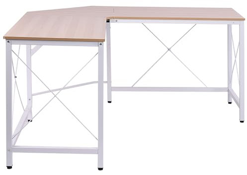 HOMCOM Escritorio en Forma de L Escritorio Esquinero Moderno con Marco de Acero Carga 70 kg para Oficina Hogar Estudio 150x150x76 cm Roble