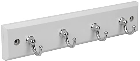Home Basics 4 Hook Wall Mounted Key Holder Rack for Entryway, Kitchen, Bedroom – Organize Car Keys, House Keys, Small Accessories and Jewelry (White)
