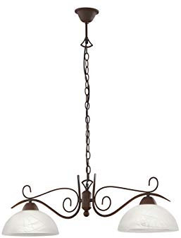 Landhaus Pendelleuchte 2-flammig mit Glasschirmen weiß, Breite 82cm