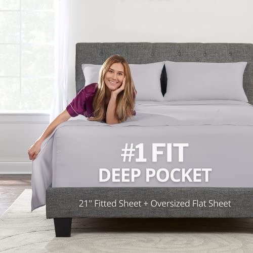 Deep Pocket Queen-Bettlaken-Sets – 53,3 cm, 4-teiliges Queen-Size-Bettlaken, Übergröße, Spannbetttuch, 2 Kissenbezüge mit Reißverschluss für 45,7 cm – 58,4 cm Kopfkissen-Matratze, Grau Lavendel