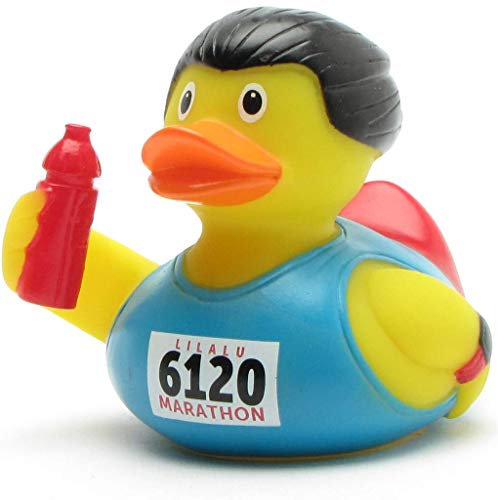 Marathon Badeente I Quietscheente I L: 8,5 cm I inkl. Badeenten-Schlüsselanhänger im Set