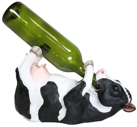Ebros Gift Rustic Farmhouse Country Holstein Bovine Cow Guzzling Wine Bottle Holder Caddy Figurine Stand Rack Cows Cattle Bulls Farm Western Countertop Bar Desktop Accent Decor