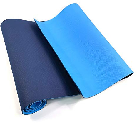 Rebecca Mobili Fitnessmatte, Anti-Rutsch-Matte, TPE, Hellblau Dunkelblau, Sport Zu Hause Oder Beim Camping - Größe: 0,6 x 183 x 61 cm (HxBxT) - Artikelnummer: SP5057