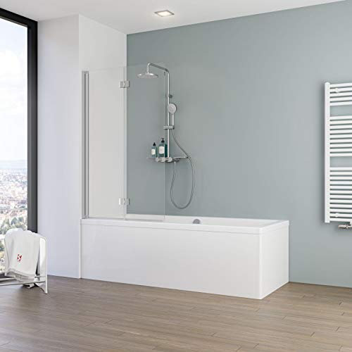 Schulte pare-baignoire 90-92 x 140 cm, profilé alu-argenté, 2 volets (48-50 + 42), paroi écran rabattable réversible, 180° contre le mur, verre de sécurité transparent, joint d'étanchéité