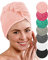 LAYNENBURG 2er-Set Premium Haarturban mit Knopf aus 100% Baumwolle - Haar-Handtuch inkl. 8 Haargummis - für Kurze und Lange Haare – Turban Handtuch ist schnelltrocknend und saugstark (rosa)