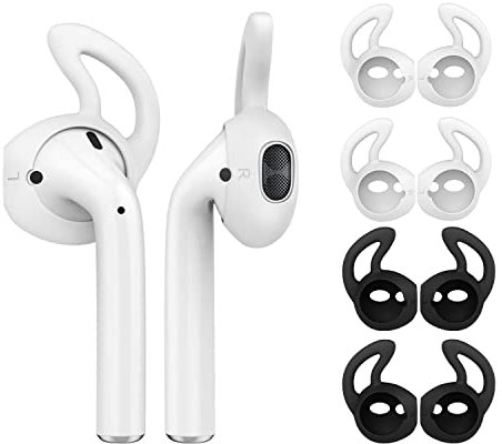 MoKo Ohrstöpsel Hülle Kompatibel mit Apple AirPods/EarPods, 4 Paar (8 Stück) Gummi Silikon Ersatz Ohrhörer Ohrstöpsel Softcover, rutschfeste Sport Ohrstöpsel Zubehör Kopfhörerschutz – Weiß + Schwarz