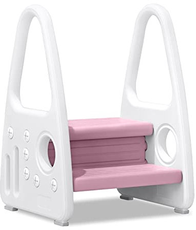 NAIZY Taburete Infantil de 2 Peldaños, Escalón de Aprendizaje de HDPE para Niños, para Baño, Inodoro y Dormitorio, Capacidad de Carga de 50 kg, Rosa