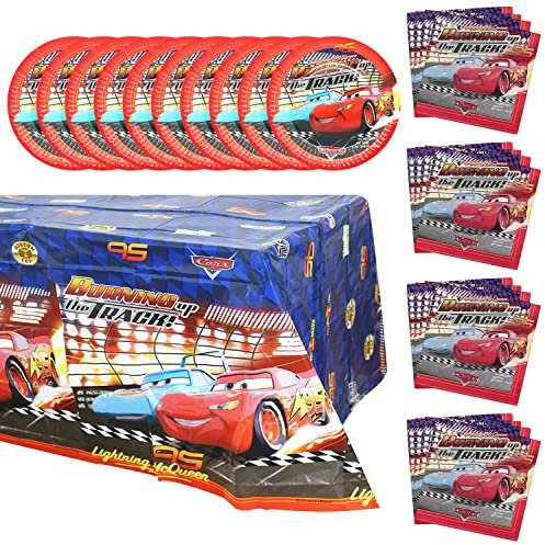 Qemsele Enfants Set de Vaisselle/Fete Vaisselle, 1 Nappe de Table + 20 Assiettes et 20 Serviettes Joyeux Anniversaire Fournitures de décoration de fête pour Soirée, Carnaval Cadeaux (Car)