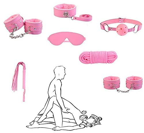Kit da 7 pezzi in pelle rosa Kit da polso e caviglia per il gioco della camera da letto delle coppie