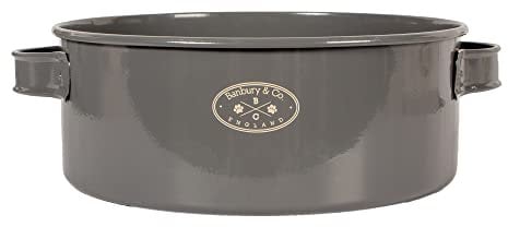 Banbury & Co Metal Pet Bowl, Food & Water Feeding Bowls for Dogs, Galvanised Steel Large Pet Dog Feeder Bowl, Portable Dog Feeding Bowls with Handles for Wet & Dry Food | Grey, 900ml