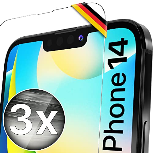 UTECTION 3X Schutzglas Folie für iPhone 14 - Kinderleichte Anbringung - Hochwertiger Displayschutz 9H aus Glas - Perfekte Schutzfolie Vorne für Hüllen & Cases - 3 Stück…