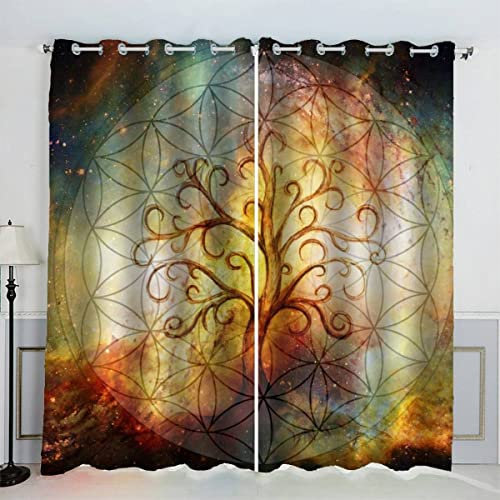BUMIYA 3D Baum des Lebens Vorhang mit ösen B 140 X H 160 cm Mikrofaser Blume des Lebens Gardinen Blickdicht Verdunkelungs Scheibengardinen 2 Stücke für Wohnzimmer Kinderzimmer Jugendzimmer