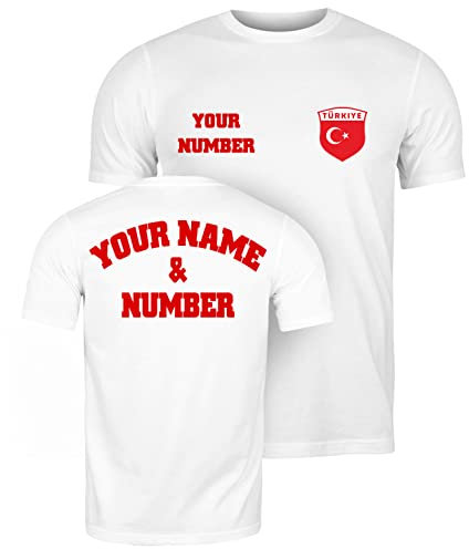 lepni.me T-Shirt pour Homme de Football Turquie Votre Nom et Numéro | Insigne de Drapeau Turc Haut Maillot Personnalisé | Coupe du Monde 2022 (3XL Blanc Multicolore)
