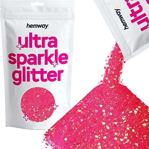 Hemway Ultra Sparkle Glitter - Fluorescent Pink | Multi Size Metallic Flakes for Resin & Epoxy Crafts | Supplies for Tumblers, Festival, Hair, Face, Body, Eye & Nail Art Decoration | 100 g