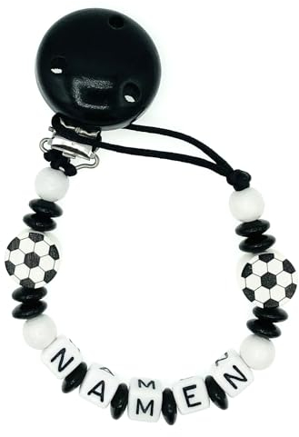 Nuckelkette mit Namen FUßBALL Schwarz Weiß/Unisex/Personalisiert