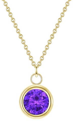 GLANZSTÜCKE MÜNCHEN Damen Kette 925/- Sterling Silber gelbgold | gelbvergoldet 14 Karat, Ankerkette, Amethyst, lila, Karabinerverschluss