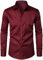 PARKLEES Chemise boutonnée élégante à coupe ajustée, manches longues et poche, style urbain, décontracté ou affaires, pour hommes, bordeaux, 3XL