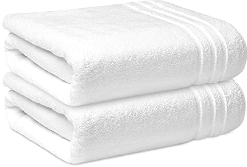 Towelogy® Luxury Egyptian Cotton Bath Sheets 100x150cm for Hospitality Industry Use in Hotels & Spas Quick Dry and Absorbent Fade & Tear Resistant Bath Towels (Eggshell White, 2)