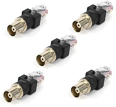 FOWIUNYE Lot de 5 adaptateurs BNC femelle vers RJ45 mâle, connecteur coaxial RF 180 degrés 50 Ohm (non utilisés pour la transmission du signal vidéo)