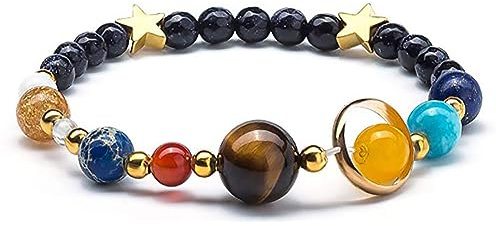 Clataly Solar System Armband Universum Galaxy Acht Planeten Guardian Sterne Armbänder Achat Perlen Armreif Schmuck Geschenke für Frauen und Männer (Elastisches Armband)