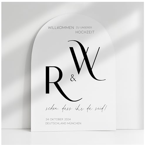 Willkommensschild Acrylglas | 5mm stark | Weiß Matt personalisiert - Made in Germany - Welcome Willkommen Schild für Hochzeit (45x30cm)