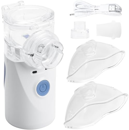 LoQuick Nébuliseur Inhalateur Portable, Aérosol Silencieux, Aerosol Rechargeable USB-C pour Traitement des Maladies Respiratoires, Taux d’Atomisation est Réglable avec 2 Masques et Embout Buccal