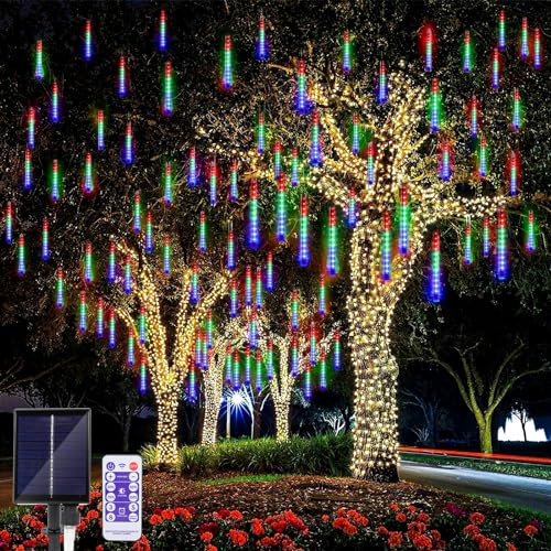 JIMACRO Solarlichterkette, 30cm 10 Rohr LED Lichterkette Wasserdicht Weihnachtsbeleuchtung Meteorschauer Lichterkette Außen Solar Für Weihnachtsbaum Party Balkonstraßen