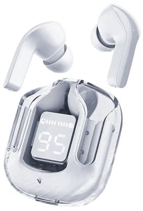 Ruiqas Bluetooth inalámbrico 5. 3 auriculares verdaderos con pantalla LED de alimentación, auriculares intraurales con micrófono y funda de carga transparente