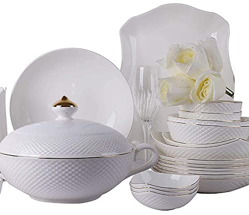 Juego de vajilla de porcelana china de 56 piezas, olla de sopa de platos de porcelana de cocina y vajilla, servicio para 12