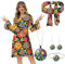 Antsparty 5 Stück Hippie Kostüm für Damen, 60er 70er Bekleidung Damen Hippie Kleid Frauen Mädchen Disco Kleider, Damen Retro Disco Outfit Faschingskostüm für Karneval Party