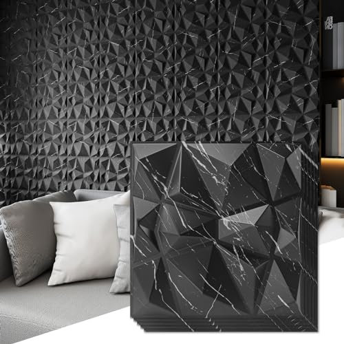 Art3d 3D-Diamant-Design-Panel für Inneneinrichtung, Wohnzimmer, TV-Wandhintergrund, Schlafzimmer, Gaming-Setup, 30 x 30 cm, Schwarzer Marmor, 33 Stück