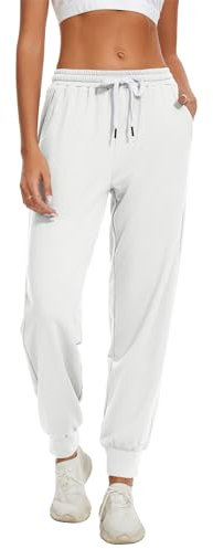 HAPYWER Jogginghose Damen Lang Trainingshose High Waist Sweathose Baumwolle Joggpants Casual Sweatpants Freizeithose für Frauen und Mädchen(Weiß,M)