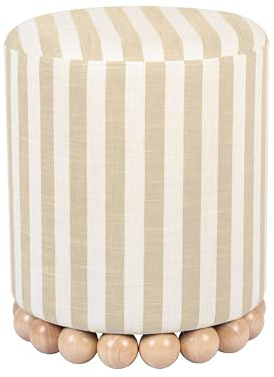 Tov Furniture Dex Beige Striped Linen Ottoman