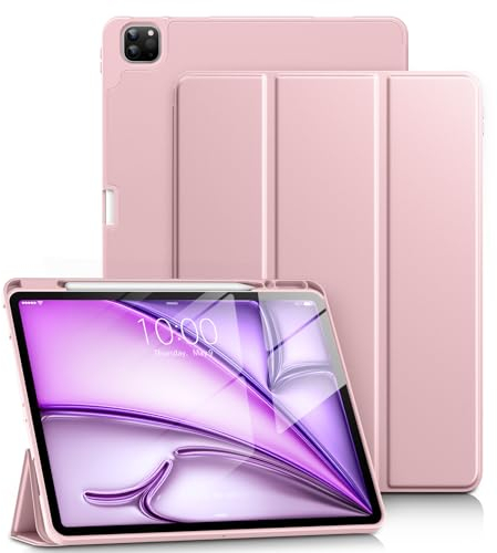 DTTO Schutzhülle für iPad Air 13 Zoll M3/M2 2025/2024, iPad Pro 12,9 Zoll Hülle (6. / 5. / 4. / 3. Generation), Smart Slim Trifold Stand Soft Cover mit Stifthalter für iPad Air 13 Zoll, Roségold