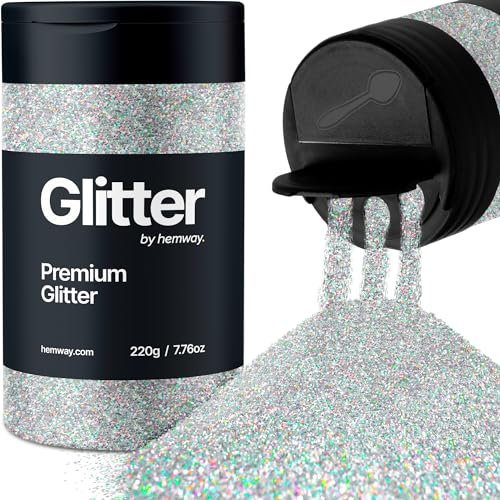 Hemway Premium Glitter Shaker - Silver Holographic | Ultrafine Metallic Flake Sequins for Resin & Epoxy Crafts | Craft Supplies for Tumblers, Festival, Hair, Face, Body, Eye & Nail Art | 200 g