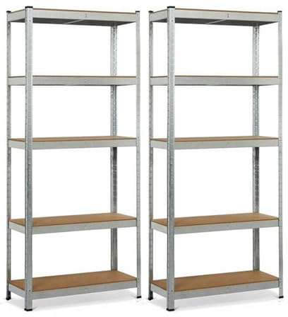 Yiyai 2er-Set Lagerregal Kellerregal Metall 30 x 75 x 170 cm, 5 verstellbare Ablagen Schwerlastregal Steckregal Werkstattregal, 875 kg belastbar jedes Regal - Verzinkt