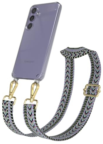 EAZY CASE Handykette - Verstellbares Taschenband kompatibel mit Galaxy S24, Schulterriemen, Handykordel mit Silikon Hülle, Umhängetasche, Lila Grün Gold