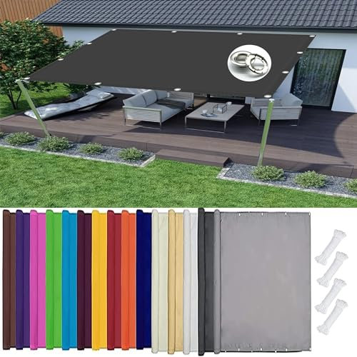 Sonnensegel Rechteck Groß 2.3 x 3.4 m Segeltuch Pergola Terrasse Gartenge 95% Uv-Schut Windschutz Reißfest Im Viele Größe Und Farben mit Kordel, Dunkelgrau