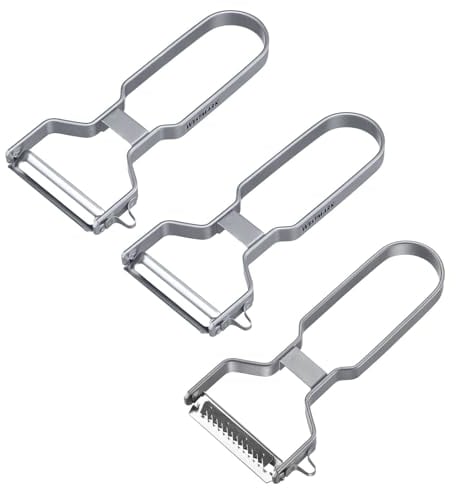 Westmark Sparschäler mit 2-seitig schneidender Klinge u. Aushöhler für Schadstellen + Julienne Sparschäler für dünne Gemüsestreifen – für Rechts- und Linkshänder – Edelstahl