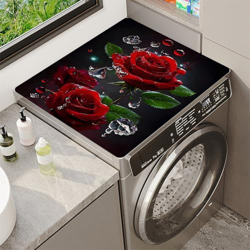 RUILBJ Waschmaschinen Schutzmatten Rose Flower Drucke Kühlschrank Top Staub Abdeckung Arbeitsplatte Saugfähige Matte Backofen Mikrowelle Universal Waschbar Dekorative Matte (Rot,50x60cm)