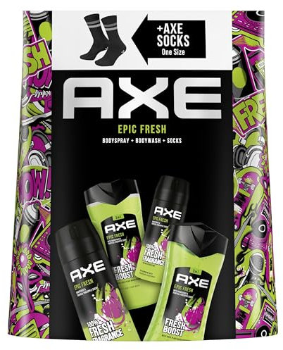 Axe Geschenkset Epic Fresh Pflegeset mit 2x Deodorant, 2x Duschgel und Socken (2x 150ml + 2x 250ml)