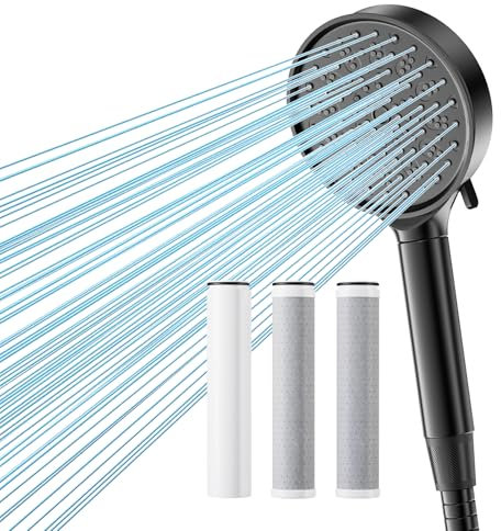 Cobbe Soffione Doccia Filtrante con Tubo Flessibile, 6 Tipi di Getto, Filtro a 20 Stadi + 2 Filtri Carbone 2.0 di Ricambio, Alta Pressione Anticalcare, Rimuove Cloro dall'Acqua Dura, Nero
