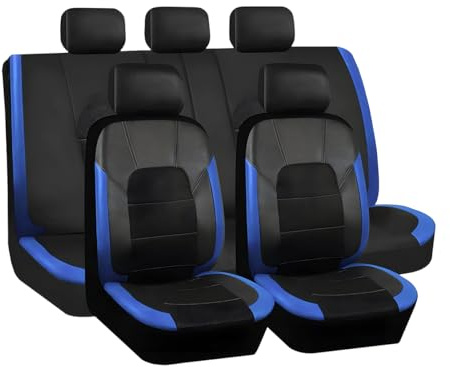 JNNJ 9 Stücke Auto Leder Sitzbezug Sets Atmungsaktiv Wasserdicht rutschfest Sitzschoner, Sitzbezüge Auto Vorne Und Hinten, Auto-Schonbezüge Set Fit Für SUV, Leder Autositzbezüge Universal(Blau)
