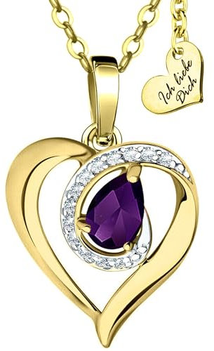 Limana Herzkette echter Edelstein Silber 925 Gold vergoldet Halskette Damen Kette Herz Anhänger Schmuck Geschenk Frauen Freundin Hochzeitstag Jahrestag Liebesgeschenk Goldkette (lila Amethyst)