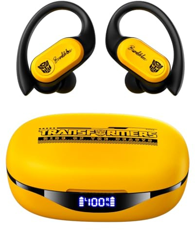 Transformers TF-T26 Pro Over The Ear Earbuds Wireless Bluetooth 5.4 Ear Buds with Earhooks 65H Playtimes Deep Bass Sound IPX5 Mic IPX5 Waterproof Earphones for Sport/Workout (Yellow - Bumblebee)