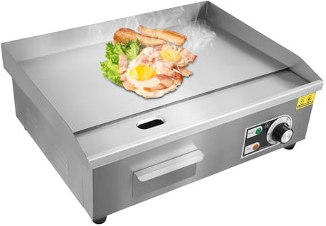 LUNICASHA Elektrisch Tischgrill Edelstahl, Kommerziell Elektrogrill 3000W, Elektrische Grillplatte 50-300 °C, Profi Elektrische Grillplatte, Teppanyaki Grillplatte 55x30cm, Flachbett